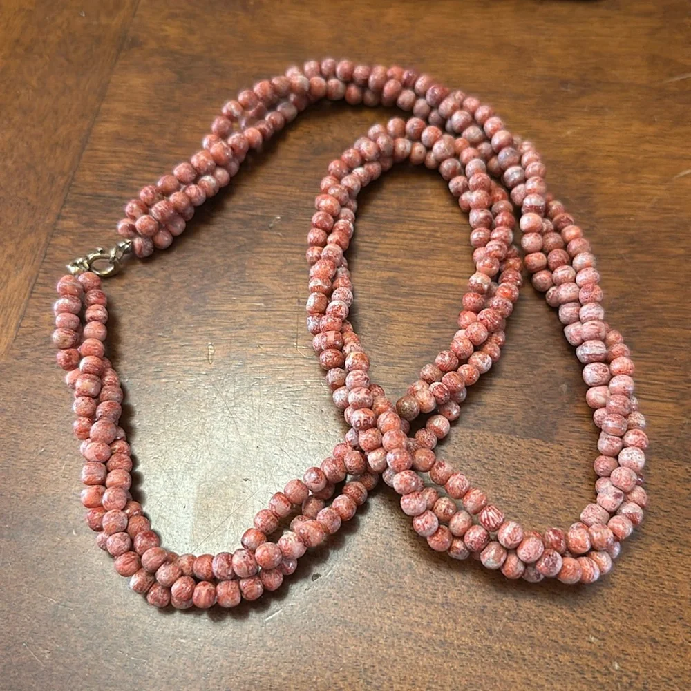 Coral 3 Strand Twist Vintage Necklace With 14ktGP Spring C Clasp